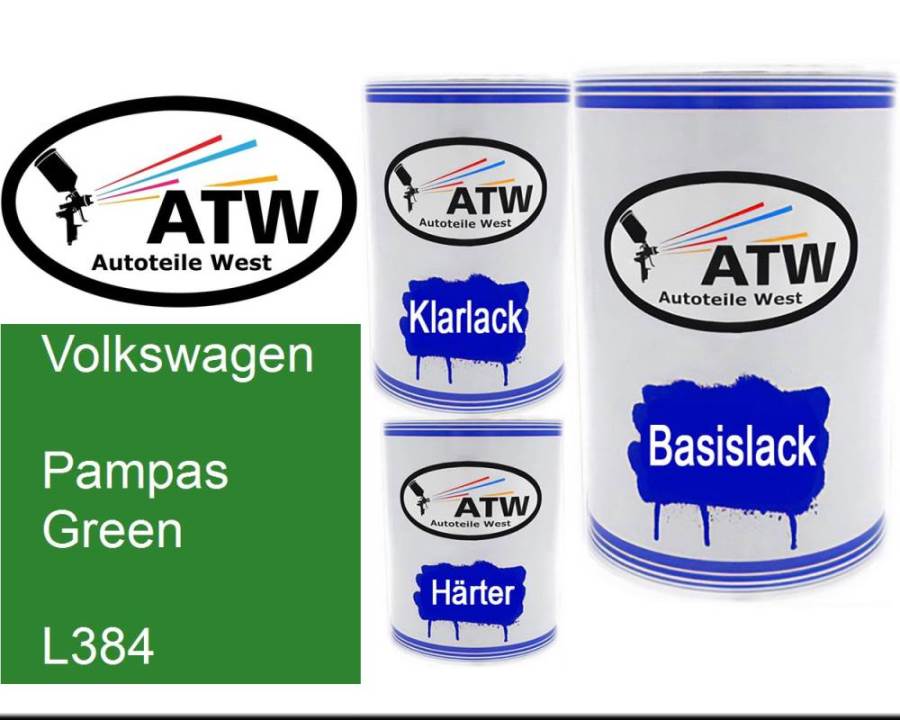 Volkswagen, Pampas Green, L384: 500ml Lackdose + 500ml Klarlack + 250ml Härter - Set, von ATW Autoteile West.